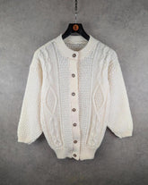 Vintage Hand Knitted Jumper Womens L Large Aran Cream Cardigan