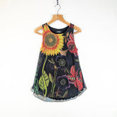Desigual Dress Womens Small Black Floral Print Sleeveless Boho Lightweight