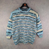 Hand Knitted Jumper Womens L Large Blue Pullover Vintage