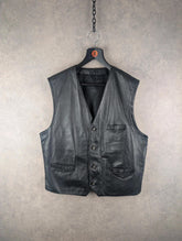 Vintage Leather Waistcoat Mens XXL 2XL Black Biker