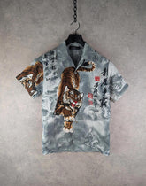 Y2K Tiger Graphic Print Shirt Mens S Small Grey