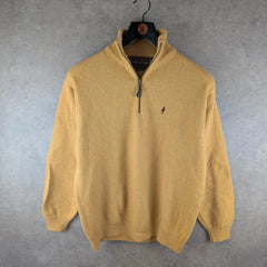 Marlborough Classics Jumper Mens Large L Mustard Knitted Quarter Zip