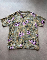Vintage 1990s Hawaiian Shirt Men’s Medium Green Floral Tropical Baggy Fit Summer