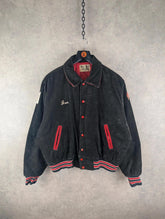 West Wind Bomber Jacket Mens Medium M Black Vintage 1970s Corduroy Hockey USA Varsity