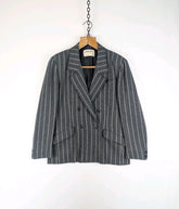 Jaeger Blazer Womens 14 Vintage Wool Alpaca Tailored Striped Grey Jacket