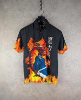 Here & There Shirt Mens M Medium Graphic Japanese Style Print Short Sleeve