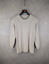Hand Knitted Jumper Womens M Medium Grey Cotton Pullover