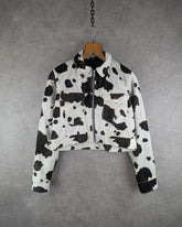 Cow Print Jacket Womens Small S Cropped Vintage Y2K Cropped Full Zip