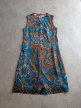 Vintage 1970s Burda Dress Women’s Medium Blue Orange Mod Psychedelic Floral