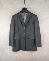 St Michael Jacket Womens Large L Grey Wool Blazer Pinstripe Vintage