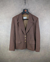 Oliver Jacket Womens Medium M Brown Vintage 90s Dog Tooth Blazer Lambswool