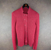 Hand Knitted Jumper Womens M Medium Pink Floral Cardigan