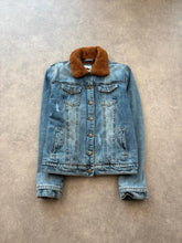 Y2K Denim Jacket Women’s XS Blue Distressed Fleece Lined Sherpa Trucker Jacket