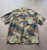 Vintage 1980s Shirt Men’s Large Beige Blue Abstract Print Made In Italy