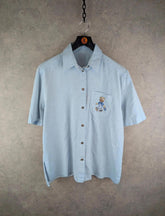 Vintage Shirt Womens 2XL XXL Blue Cotton Bear Embroidery Button Up