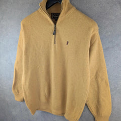 Marlborough Classics Jumper Mens Large L Mustard Knitted Quarter Zip