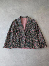 Vintage Handmade Jacket Womens Small Black Floral Cottagecore Cropped