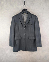 St Michael Jacket Womens L Large Grey Wool Blazer Pinstripe Vintage