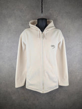 Kangaroo Poo Jumper Mens L Large Cream Vintage 90s Hood Full Zip Fleece