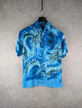 Here & There Dragon Print Shirt Mens M Medium Dragon Y2K Short Sleeve