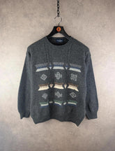 Malagrida Jumper Mens Extra Large XL Grey Wool Italian Vintage Retro