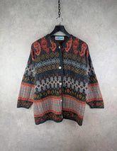 Jacquard Cardigan Womens XL Extra Large Wool Vintage Made in France