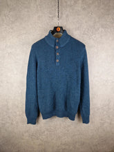 Bass & Co Jumper Mens Large Blue knit 1/4 Button Pullover Sweater