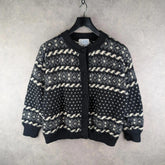 Peruvian Knitted Jumper Womens Large L Black Wool Vintage Alpaca Cardigan