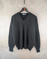 Polo Ralph Lauren Jumper Mens XL Extra Large Black Vintage Lambswool 90s