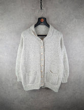 Hand Knitted Cardigan Womens L Large Grey Cotton