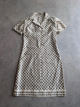 Vintage 1970s Dress Women’s Small Beige Brown Geometric Mod Midi Retro