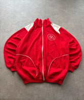 Vintage 1980s Italian Track Jacket Men’s XL Red Full Zip Oversized Baggy Retro