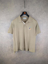 Aquascutum Polo Shirt Mens Extra Large XL Beige Vintage 90s Short Sleeve Cotton
