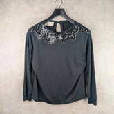 Radley Vintage 1970's Long Sleeve Top Black Sequin Women's UK Size 12