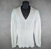 Hand Knitted Jumper Mens Extra Large XL White Cricket Pullover