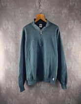Russell Athletic Jumper Mens Large L Green Quarter Zip Pullover Cotton