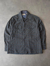 Vintage 1970s Overshirt Men’s Medium Blue Western Plaid Wool Lightweight Dagger