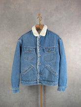 Rifle Denim Trucker Jacket Mens Small Blue Sherpa Lined Vintage Style