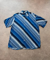 Vintage 1990s Shirt Men’s Large Blue Retro Striped Short Sleeve Button Up