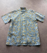 Vintage 1990s Crocodile Shirt Men’s Large Blue Hawaiian Tropical Leaf Print