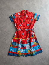 Vintage 1970s Floral Dress Women's Medium Red Retro Boho Prairie Festival