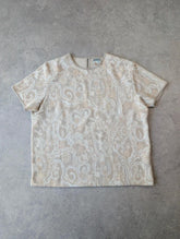 Vintage 1970s Cropped T-Shirt Women’s Large Beige Floral Paisley Retro Boho