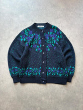 Vintage 1990s Cardigan Women’s Large Navy Floral Knitted Button Up Cottagecore