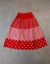 Vintage 1970s Midi Skirt Womens XS Red White Polka Dot Pleated Cottagecore