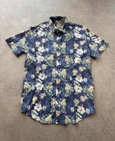 Clayton Shirt Men’s Medium Blue Hawaiian Floral Summer 100% Cotton Short Sleeve