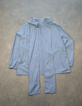 Irmasworld Blouse Women's Top Blue White Striped Long Sleeve Tie Neck