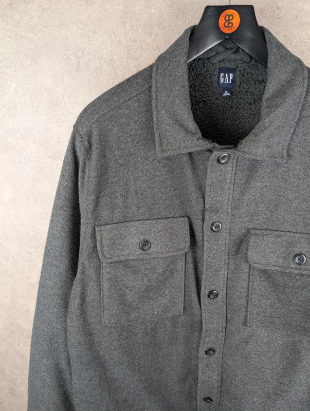 Gap Shacket Mens XL Extra Large Grey Sherpa Lined Fleece