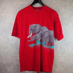 Vintage 1988 Harlequin Single Stitch Elephant Print T-Shirt Large