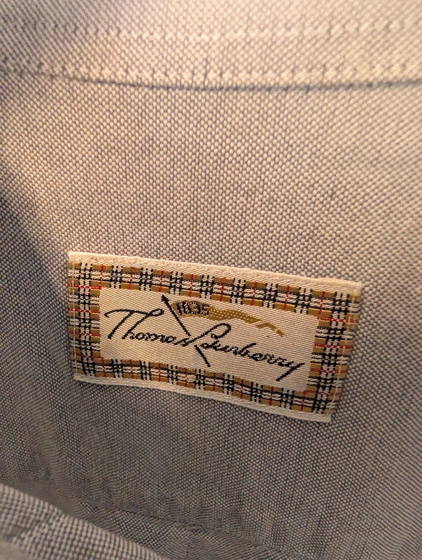 Thomas Burberry Shirt Mens Large L Grey Short Sleeve Cotton