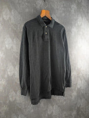 Ralph Lauren Polo Shirt Mens Large L Grey Long Sleeve Cotton
